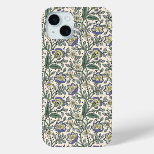 Seamless blue, yellow, and white floral pattern iPhone 15 mini case