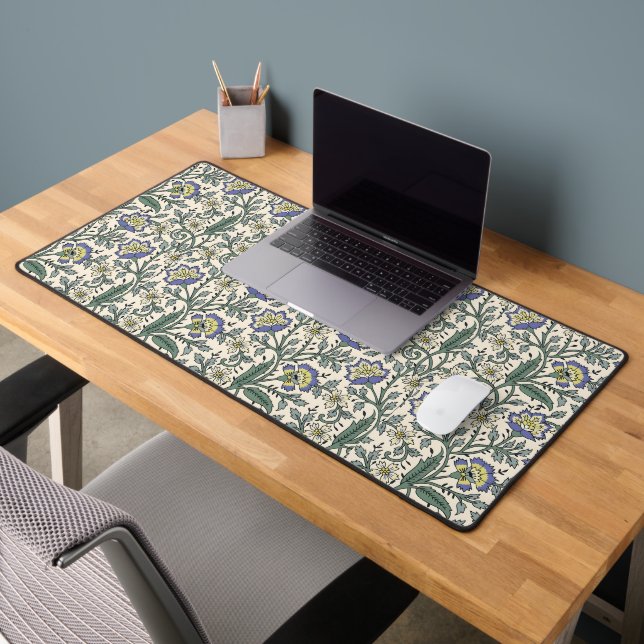 Seamless blue, yellow, and white floral pattern  desk mat (Office 2)
