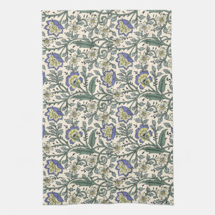 Seamless blue, yellow, and white floral pattern kitchen towel