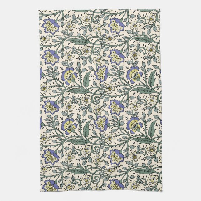Seamless blue, yellow, and white floral pattern  kitchen towel (Vertical)