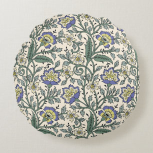 Seamless blue, yellow, and white floral pattern  round pillow
