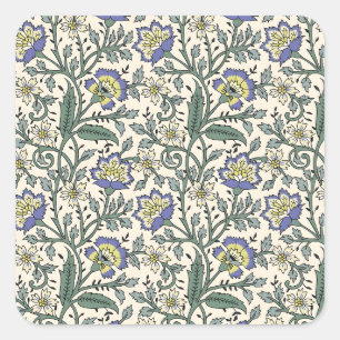 Seamless blue, yellow, and white floral pattern square sticker