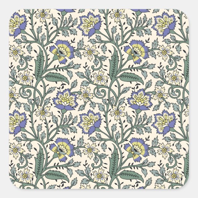 Seamless blue, yellow, and white floral pattern  square sticker (Front)