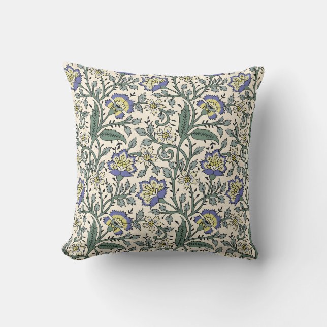 Seamless blue, yellow, and white floral pattern  throw pillow (Front)