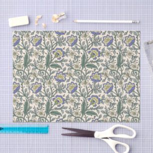 Seamless blue, yellow, and white floral pattern tissue paper