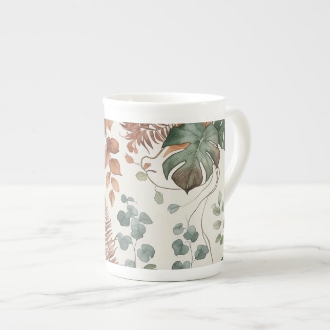 Seamless boho botanical pattern Flowers  Bone China Mug (Front Right)