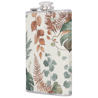 Seamless boho botanical pattern Flowers Hip Flask