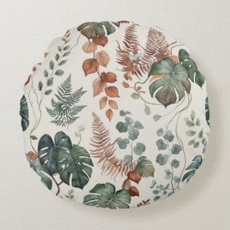 Seamless boho botanical pattern Flowers Round Pillow