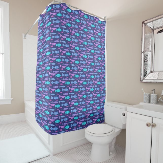 Seamless boho flat pattern with doodle fishes  (In Situ)