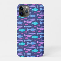 Seamless boho flat pattern with doodle fishes 