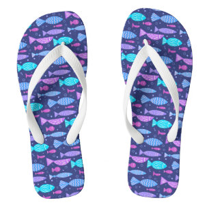 Seamless boho flat pattern with doodle fishes   flip flops