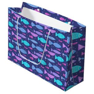 Seamless boho flat pattern with doodle fishes  large gift bag
