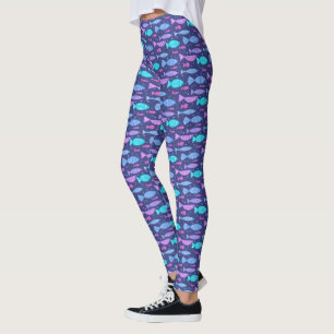 Seamless boho flat pattern with doodle fishes  leggings