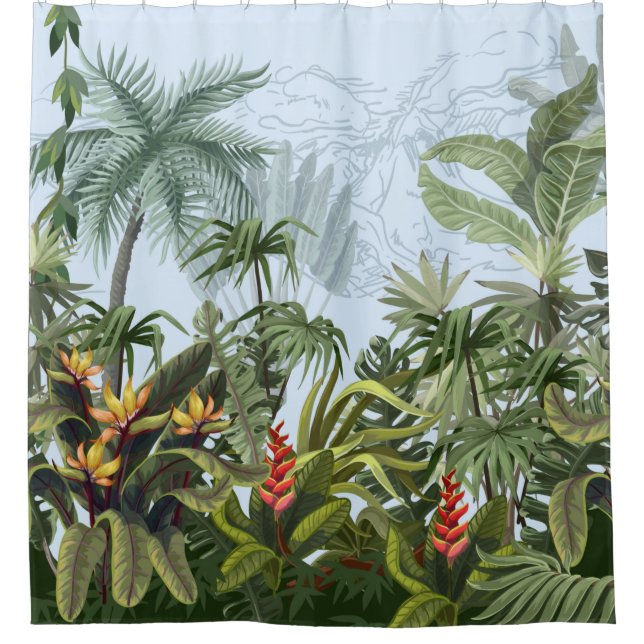 Seamless border with jungle trees and flowers. Vin (Front)