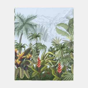 Seamless border with jungle trees and flowers. Vin Fleece Blanket