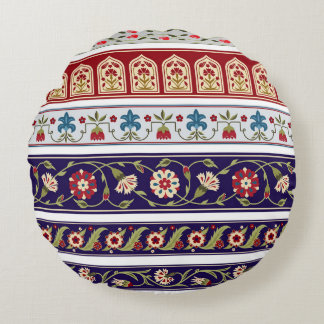 Seamless borders with various whimsical flowers. C Round Pillow