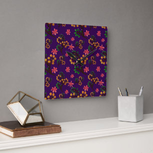 Seamless botanical pattern with cute fruit branch  square wall clock