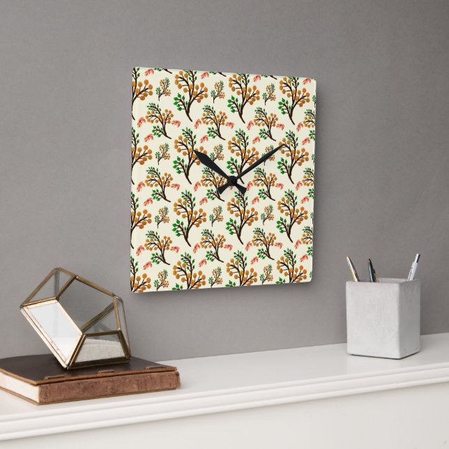 Seamless botanical pattern with cute fruit branch  square wall clock (Office)