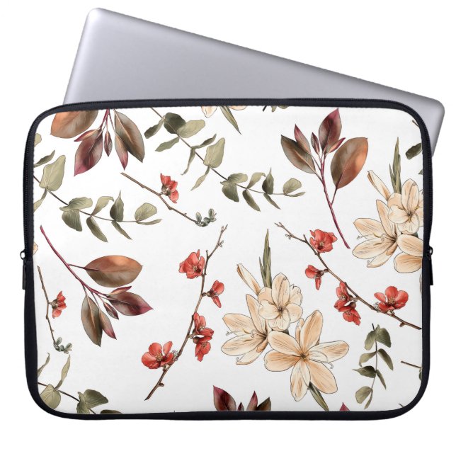 Seamless botanical pattern with white backgroundpa laptop sleeve (Front)