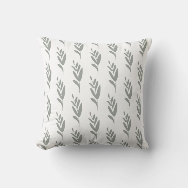 seamless botanical  simple pattern  with grey plan throw pillow (Front)