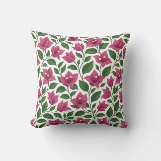 Seamless Bougainvillea Floral Pattern Throw Pillow