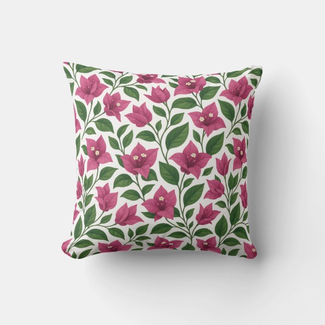 Seamless Bougainvillea Floral Pattern Throw Pillow (Front)
