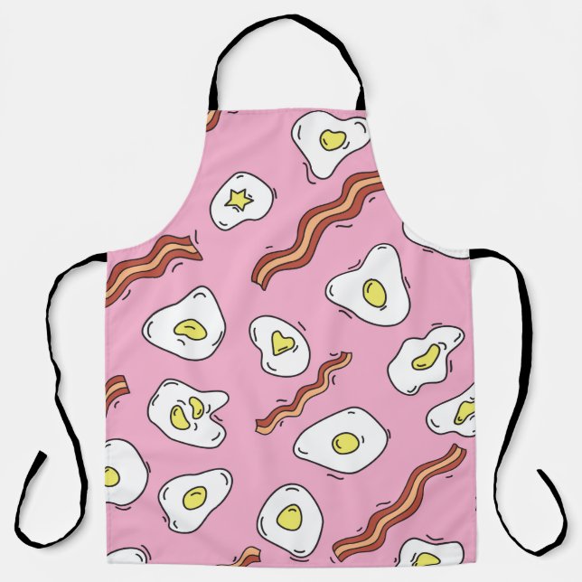 Seamless breakfast pattern with fried eggs and bac apron (Front)
