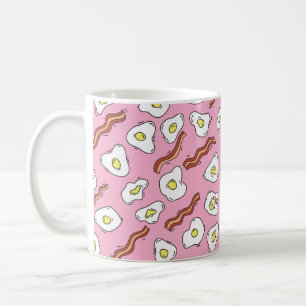 Seamless breakfast pattern with fried eggs and bac coffee mug