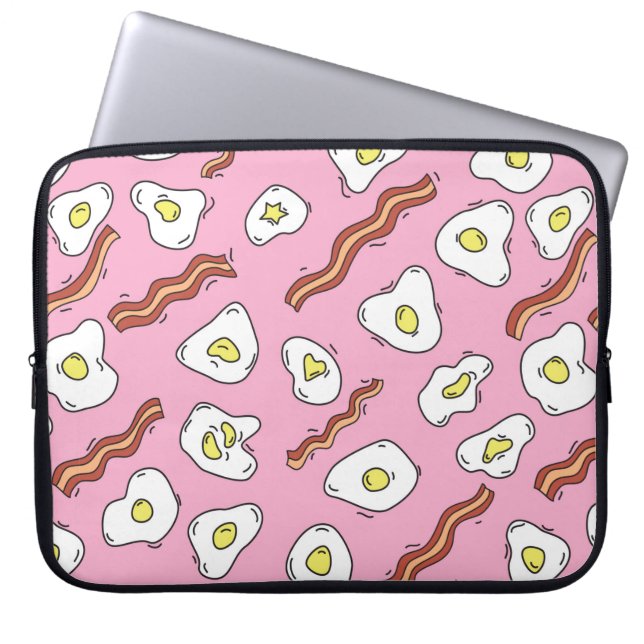 Seamless breakfast pattern with fried eggs and bac laptop sleeve (Front)