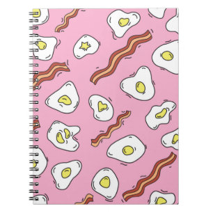 Seamless breakfast pattern with fried eggs and bac notebook