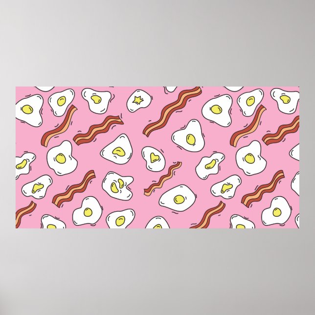 Seamless breakfast pattern with fried eggs and bac poster (Front)