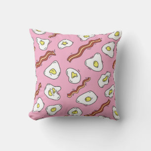 Seamless breakfast pattern with fried eggs and bac throw pillow