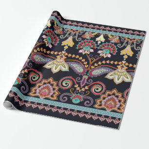 Seamless bright border with paisley and small elem wrapping paper