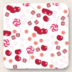 Seamless bright Cherry berry candy lollipops sweet Coaster