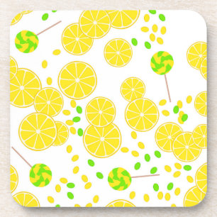 Seamless bright lemon slices candy lollipops sweet coaster