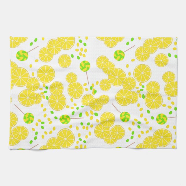 Seamless bright lemon slices candy lollipops sweet kitchen towel (Horizontal)