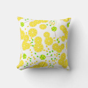 Seamless bright lemon slices candy lollipops sweet throw pillow