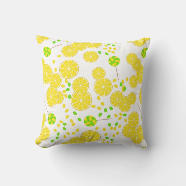 Seamless bright lemon slices candy lollipops sweet throw pillow (Front)