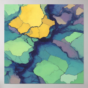 Seamless Bright Mineral Tiling with Metallic Lines Poster
