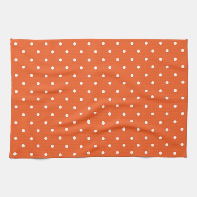 Seamless  bright orange background polka dot kitchen towel (Horizontal)