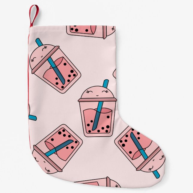 Seamless bright pattern bubble tea fruit summer dr small christmas stocking (Front)