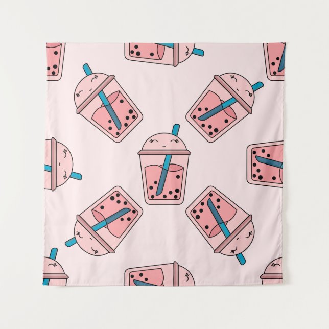 Seamless bright pattern bubble tea fruit summer dr tapestry (Front)