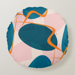 Seamless bright pattern of abstract shapes and twi round pillow