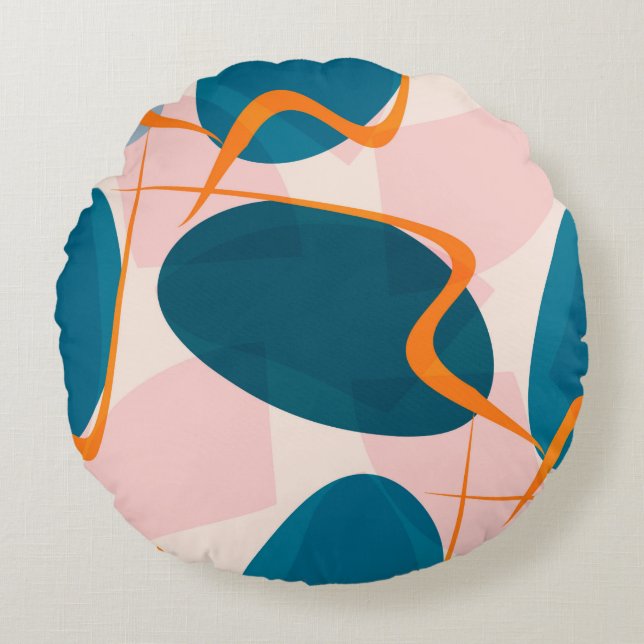 Seamless bright pattern of abstract shapes and twi round pillow (Front)
