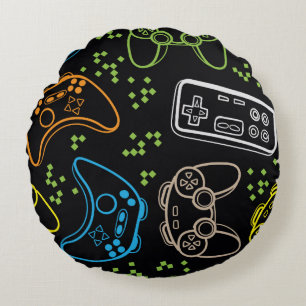 Seamless bright pattern with joysticks. gaming coo round pillow