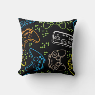 Seamless bright pattern with joysticks. gaming coo throw pillow