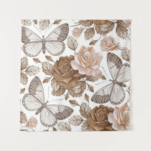 Seamless Butterflies moths insect fly. Flowers pat Tapestry