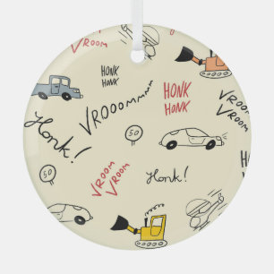 Seamless Car Drawings: Kids Bedsheet Glass Ornament