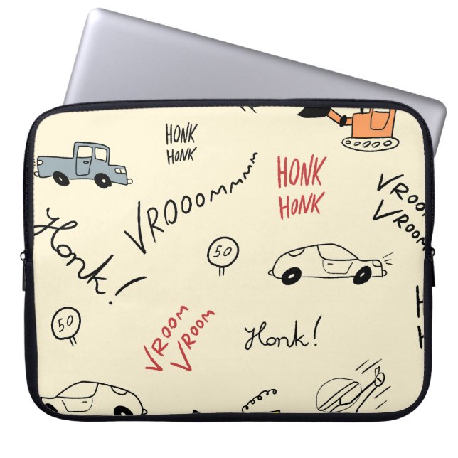 Seamless Car Drawings: Kids Bedsheet Laptop Sleeve (Front)