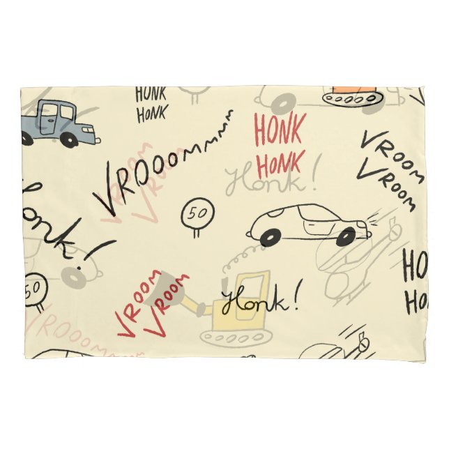 Seamless Car Drawings: Kids Bedsheet Pillowcase (Front)